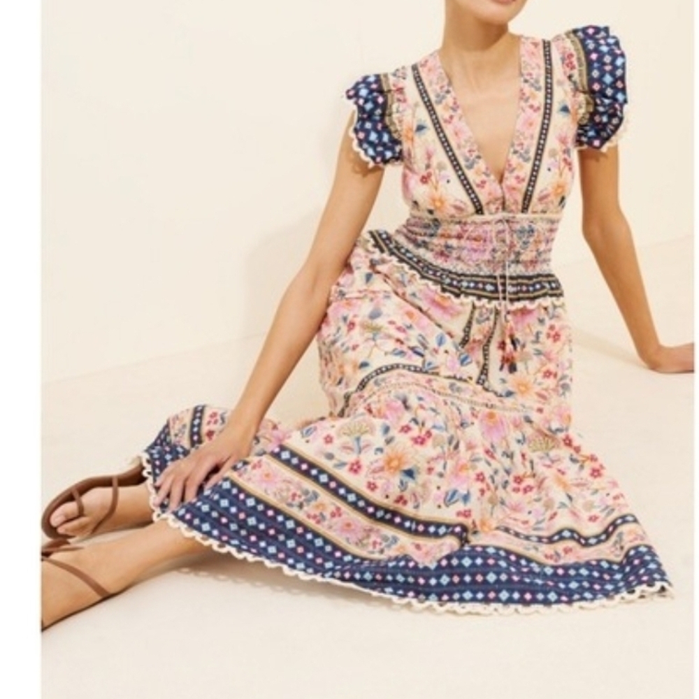 Farm Rio Superbloom Tapestry Ruffle Floral Maxi Dress Size Small - Picture 4 of 16